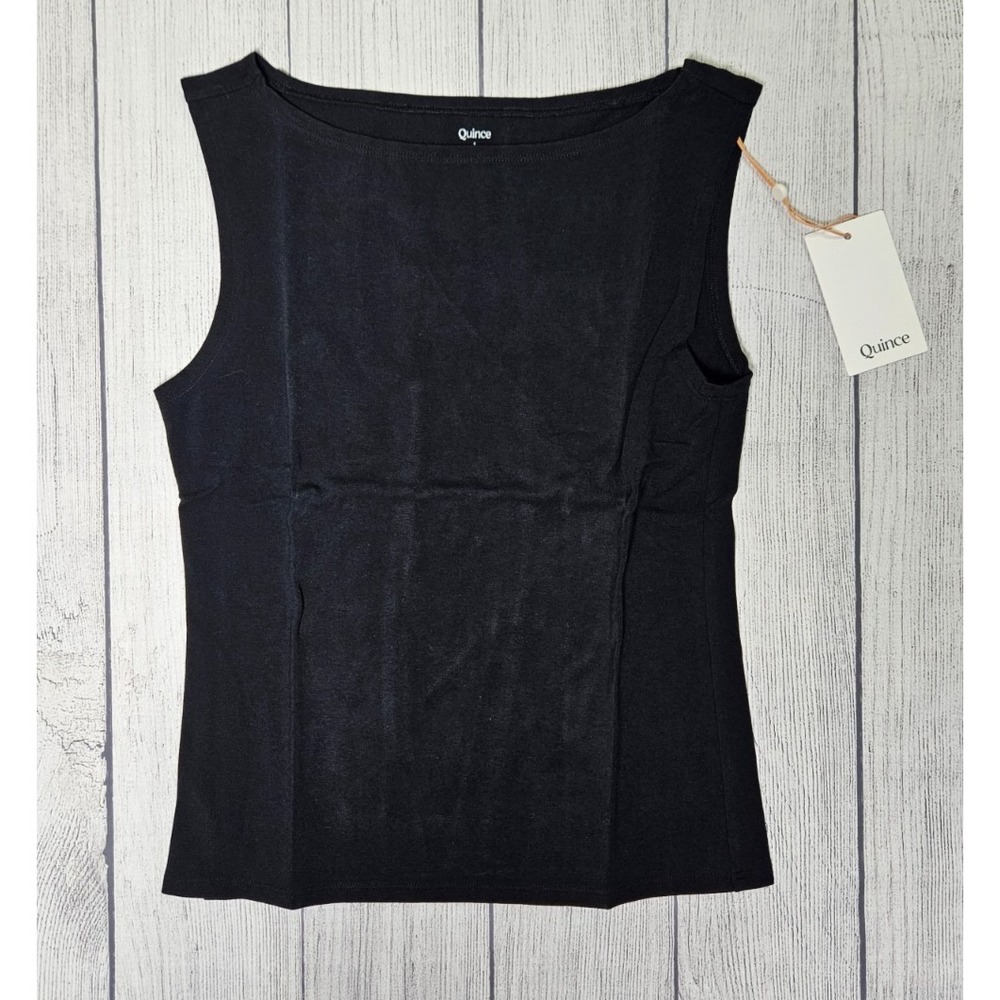 Quince Tank Top Womens S Black Organic Cotton Boat Neck Minimalist CMSL001 NWT
